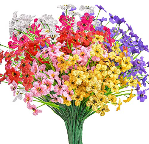 Ozzagar 12 Fleurs Artificielles Extérieures, Fleur Artificiel en Plastique Résistantes aux UV Faux Fausse Fleurs Exterieur Verdure Arbustes Plantes Décoration pour Maison Balcon Jardin Jardinière