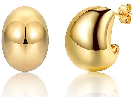 Chunky Gold Hoop Earrings for Women, Thick Gold Hoop Earrings for Girls│Chunky Square Teardrop Ball Gold Hoops│Gold Plated Waterdrop Hollow Open Hoops Earrings Jewellery