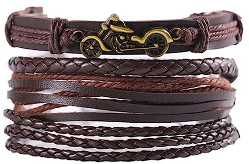 Bungsa Leder-Armband Breit Braun/Schwarz Motorrad Unisex