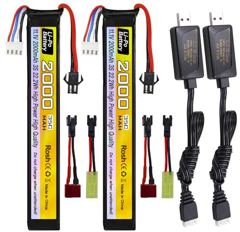 2PCS 11.1V 35C 2000mAh mit SM-2P Stecker T Stecker Odamiya Stecker Lithiumbatterie mit USB Ladekabel passend für Air Gun Modell, Gewehr Fernbedienung, Auto Drohne