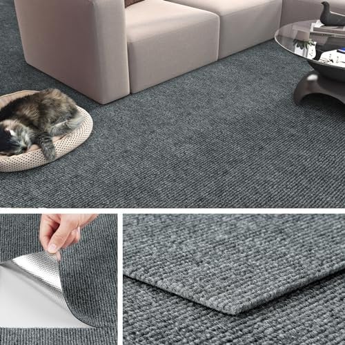 Livelynine Moquette Adesiva Grigio Chiaro Antiscivolo Piastrelle Moquette Adesiva Pavimento 30x30CM Quadrotte di Moquette Adesiva per Casa Uffici Commercio 16-Pezzi Resistente Tappeto Salotto Camera