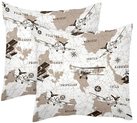 Planes and Map Kissenbezüge, weicher Samt, modern, dekorativ, doppelseitig, 50 x 50 cm, 2 Stück (Kissen nicht im Lieferumfang enthalten)