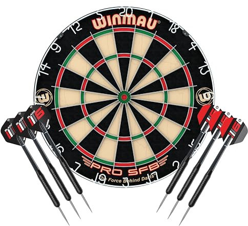 Winmau Pro SFB Dartscheibe mit 2 Sets Dartscheibe + Flights und Schäfte (Wafts)
