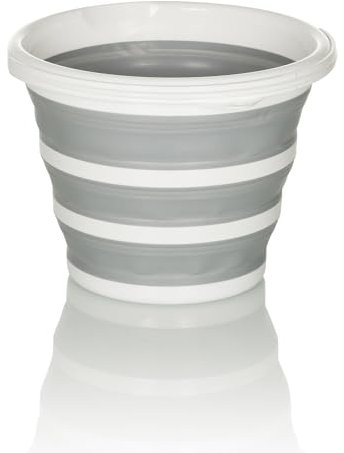 hjh OFFICE Faltbehälter CLEAN SILR, Silikon, 10L Faltbarer Eimer für Innen- und Außenbereich, platzsparend, Grau/Weiß, 924002
