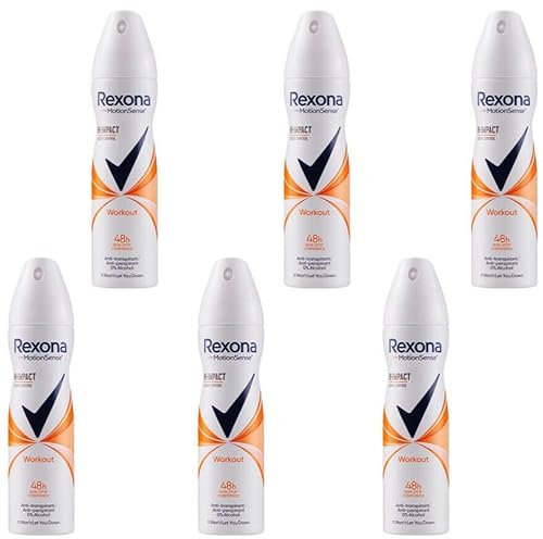 6x Rexona Deospray Workout Hi-Impact Anti-Transpirant, ohne Alkohol 48h,150 ml (6er Pack)
