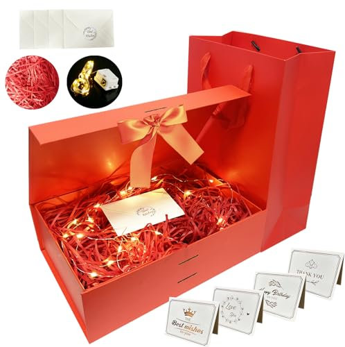 YeahBoom Geschenkverpackung, Box + Beutel + Band + Lichter, Geschenkboxen mit Deckel, Geschenkverpackung mit Band, für Hochzeiten, Geburtstagsfeiern, Valentinstag, Ostern, Halloween, Weihnachten
