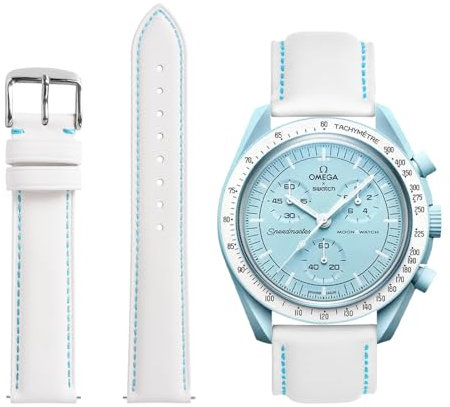 TStrap Leder Moonswatch Swatch Armband – Weiß kalbsleder Omega Swatch Lederarmband Ersatz – Echtleder Uhrenarmband 20mm Moonwatch fur Herren Damen