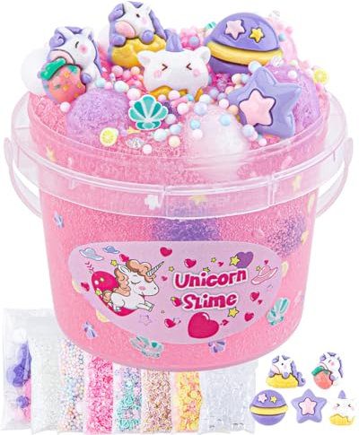 Okaybee 10 FL OZ Slime Kit, Pink Clear Slime, Schleim Kinder for Ages 8-12, Glimmer Crunchy Schleim Set Includes 9 Packs of Slime Add-ins, Schleim Sensory Toys, Birthday Hallowmas Gift