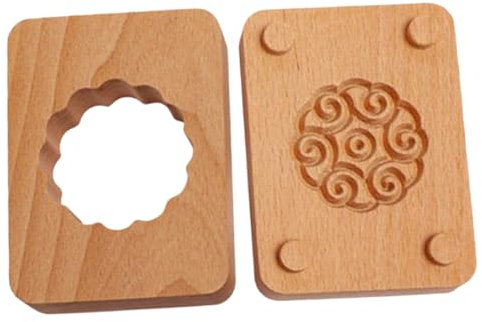 OUNONA Double Layer Beech Wood Cake Mold Set Hand Press Green Bean Cake Maker Pastry Mooncake Mold Manual Cookie Tart Mould Non-Stick Baking Tool