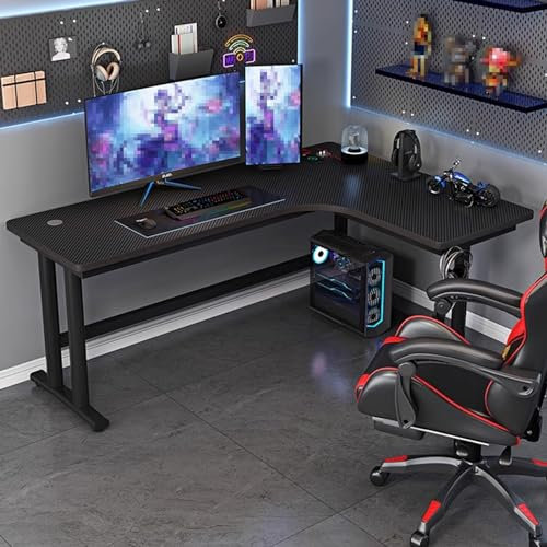 Mesa Gaming L, Escritorio de Esquina con Gancho for Auriculares, Mesa Estudio con Interfaz USB Dual, Escritorio Negro for Dormitorio de Oficina en Casa, Ahorra Espacio