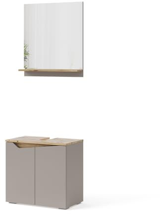 Vicco Badmöbel-Kombination Marelle, Badezimmerschrank-Set, Greige/Artisan-Eiche, 2 Teile