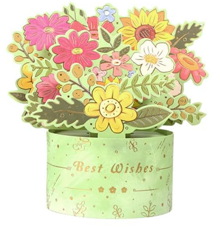 scicent Geldgeschenke Geburtstag Pop Up Karte Blumen 3D Blumenstrauß Pop Up Karten Klappkarte mit Umschlag Pop-Up Blumenkarte 3D Blumenkarten für Freundin Frau Mutter oder Großmutter - 29908