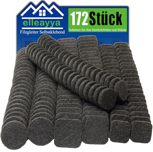 Selbstklebende Filzgleiter Für Stühle, Stuhl Filzgleiter (172 Stück: quadratische und Rund, Größen: 19mm und 25mm, Schwarz) Profi Möbelgleiter Filz Mit Klebkraft - Schützen Sie Ihre Holzfußböden