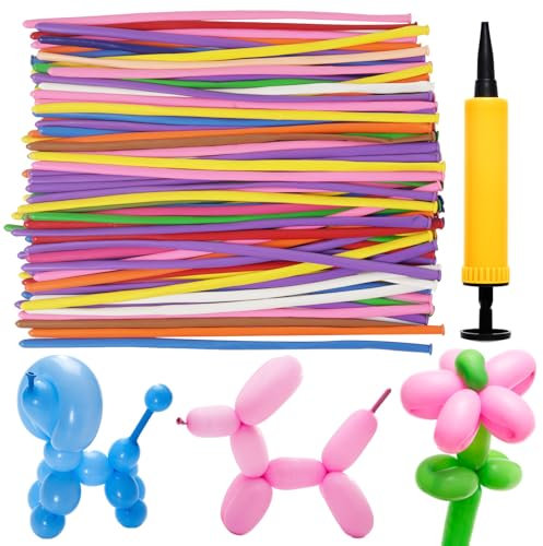 200 Stück Lange Bunte Ballons mit Luftpumpe,Luftballons Tiere Dekoration,Bunte Ballons Für Geburtstag Party Veranstaltungen Party Hochzeit Dekoration (Mischfarbe)