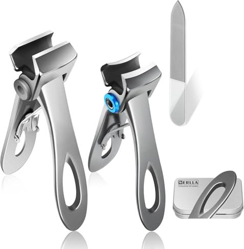 Werlla Coupe-ongles robuste pour ongles épais, coupe-ongles extra large pour ongles épais, coupe-ongles incurvés et droits et coupe-ongles droits, argenté