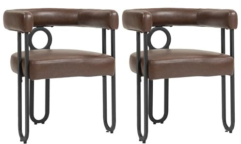Esstisch und Stühle 2er Set, Samt Esszimmerstuhl Set mit runder Rückenlehne Design, bequeme Küchenstühle Esstisch und Stühle, bequeme moderne Stühle für Esszimmer (Dark Brown + Foam + PU Leather)