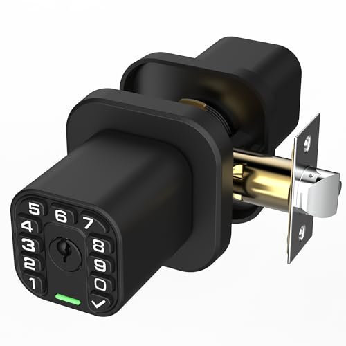 Richelock Keylees - Manopola quadrata con tastiera, serratura per porta d'ingresso con cilindro, serratura automatica, impermeabile e resistente alle intemperie, per esterni e interni, camera da