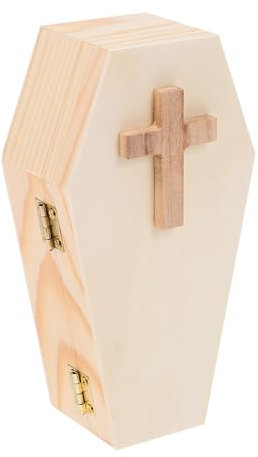 Amosfun Holz Sarg Schmuckschatulle Mit Kreuzdeckel, Vielseitige Aufbewahrungsbox FüR Schmuck Und Haustierasche, 15.5 * 8.3 * 5.3cm, Beige