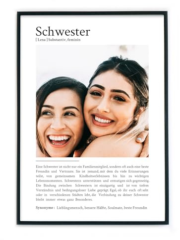 4one Pictures Definition Poster mit Foto – Personalisiertes Geschenk zum Geburtstag, Weihnachten. Liebevolle Worte & eigens Foto hochladen als perfektes Fotogeschenk (Schwester)
