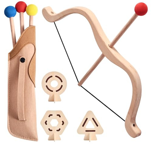 let's make Kids Bow and Arrow Wooden Archery Toy Set for Kids Ages 3+ Bow and Arrow Set Includes 3 Arrows 3 Targets Quiver Indoor and Outdoor Toys for Children Boys Girls