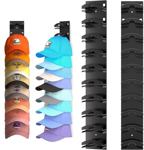 Gocvo 2 Stück selbstklebender Cap Halter für bis zu 20 Hüte, Hat Rack Kein Bohren, Baseball cap aufbewahrung, cap halterung wand, kappenhalter für Zimmer Tür Kleiderschrank (Black)