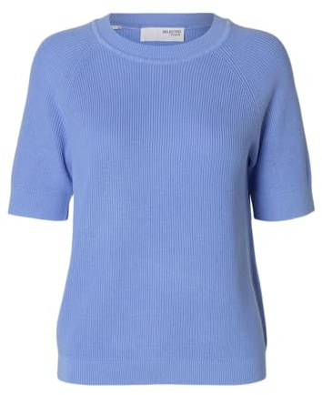 SELECTED FEMME Strickpullover mit Rundhalsausschnitt und halblangen Ärmeln, Farben:Blau, Größe:XL