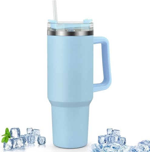 Tumbler 1.2L, Cold for 11 Hours, Iced for 48 Hours, Water Bottle with Straw, Handle and Lid, Dishwasher Safe, Travel Mug for Cold or Hot Drinks, Stainless Steel Vacuum Insulated Tumbler, Thermal Flas