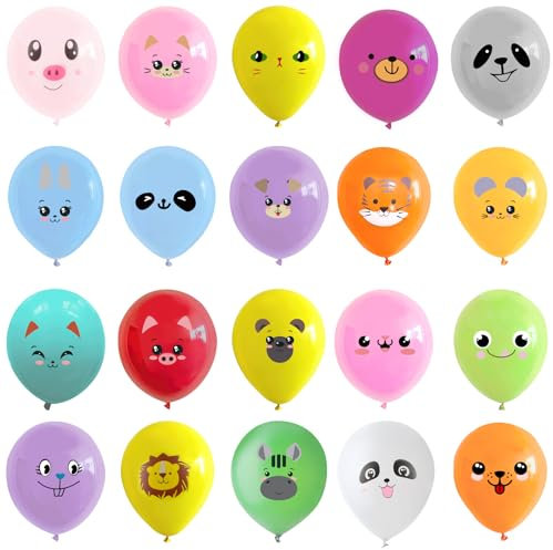 Luftballons Tiere, RosyFate 100 Stück Luftballons, mit 20 Verschiedene Tierausdrücke Druck, Waldtiere Geburtstag Deko, Luftballons Bunt, für Kinder Geburtstag Mottoparty Dekoration