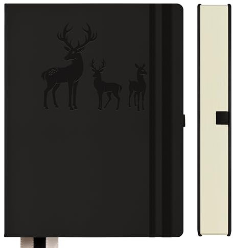 Qefuna Notebook B5 foderato, Bullet Journal B5 blocco note di spessore, 300 pagine, 100gsm carta foderata per le donne uomini ufficio scuola diario, 19 x 25,5 centimetri, nero