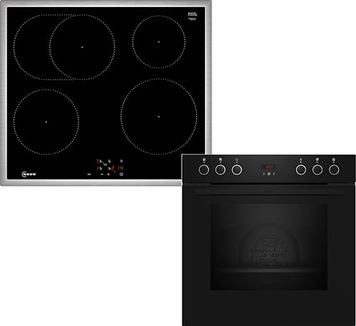 NEFF EX4IB0, Einbauherd-Set bestehend aus E1CCD2AK4, N 30, Herd, 60 x 60 cm, EasyClean Reinigung, CircoTherm & M56SBF1L0, N 50, Induktionskochfeld, Powerstufe, Bräterzone, Edelstahlrahmen