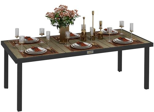 Outsunny Gartentisch Aluminium 190x90 cm Wetterfest Buffettisch mit Holz-Optik, rutschfest Campingtisch für 8 Personen Balkontisch Terrassentisch Outdoor Esstisch für Garten, Terrasse Balkon Naturholz