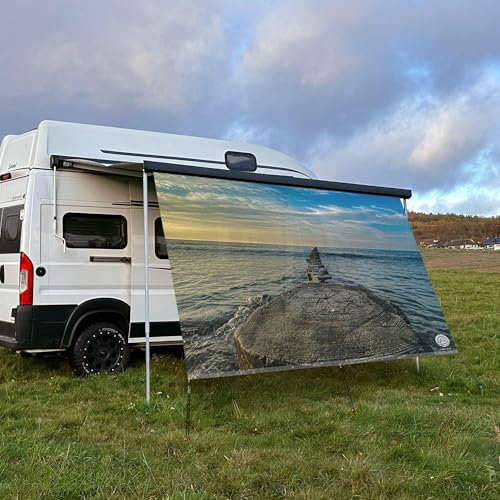 CAMPIDOO Textil Sonnensegel Brandung | Höhe 200cm | hochwertiger Fotodruck inkl. Keder-Befestigung | Markisen-Vorderwand - Länge/Keder: 280cm / 5 mm