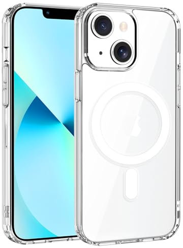 Exsight Magnetisch Hülle für iPhone 13 / iPhone 14 6,1 Zoll Kompatibel mit MagSafe, Starke Magnetkraft, Militär-Grade Stoßfeste, Klare Dünne Silikon Case, Magnetische Handyhülle, Durchsichtig