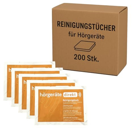 DIREKT Reinigungstücher für Hörgeräte – 200 Stück einzeln verpackt – Sanfte & effektive Reinigung – Schüttware