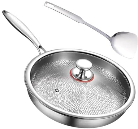Générique Padella In Titanio, Padella Antiaderente Con Coperchio E Spatola Rivestimento Titanio, Utensili Da Cucina Per Afferrare Cottura Grigliare Pesci Bistecca Pancakes Campeggio Ristorante