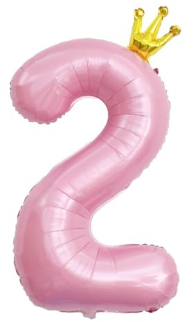 Alaoo Luftballon 2 Geburtstag Zahl, 40 Zoll Rosa Krone Creme | Riesenzahl Ballon für Mädchen Junge Geburtstag Party Dekoration Jahrestag Dekorationen