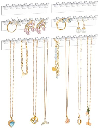 NiHome Kettenhalter Schmuckaufbewahrung Wand – 6-Pack Hanging Jewelry Organizers & Schmuckständer für Halsketten, Armbänder, Ohrringe & Ringe – Platzsparende Lösung mit Klebemontage Ohne Bohren