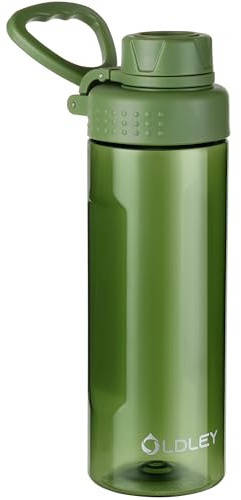 OLDLEY 600ml/20oz Water Bottle BPA Free Tritan Clear Water Bottle with Screw Lid & Carry Loop Reusable Leakproof Drinking Bottle for Sports, Gym, School, Outdoor (Army Green)