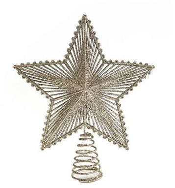 voltico 3D Tree Topper Star for Christmas Tree, Glitter Star Ornament in Gold Silver Red, 20x25cm Decorative Tree Top Stars with Spring Base Holiday Xmas Decoration for Home Party (Gold)