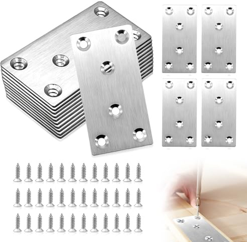 15 Stück Lochplatte Metall, 80 x 40 x 2mm Flachverbinder Edelstahl Holzverbinder Flachverbinder mit Edelstahlschrauben Metall Flacheisen Verbindungsblech für Holz Möbel