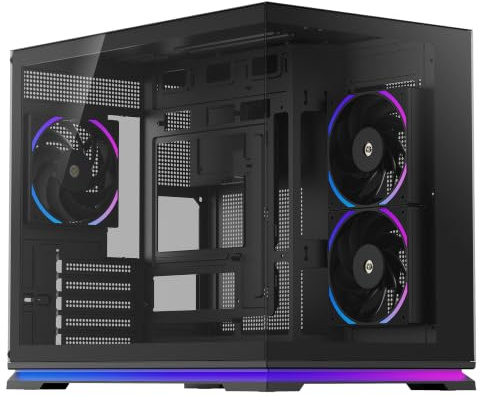 Powercool Gaming PC Case, Dual Chamber Micro ATX Case, 3 ARGB Fans, Black | Twin Tempered Glass Panels with LED Strip, mATX Computer Case Fits Mini ITX Boards, 420mm GPUs, 360mm Top Radiators, USB-C