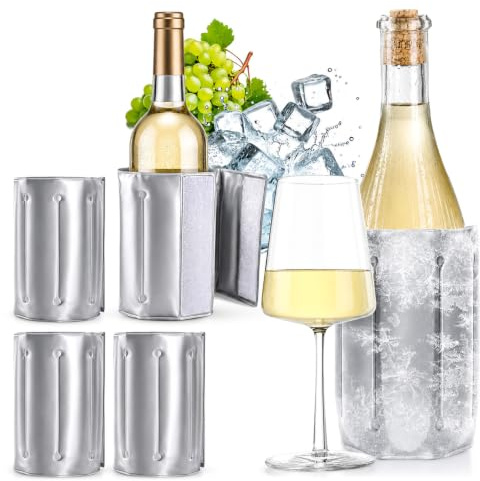 com-four® 4x manicotti refrigeranti per bottiglie - custodie termiche con chiusura rapida - raffreddatori per vino, birra e bibite (4 pezzi - grigio)