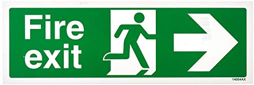 V Safety 14004AX-R Fire Exit Arrow Right Sign - Landscape - 300mm x 100mm - 1mm Rigid Plastic, Green