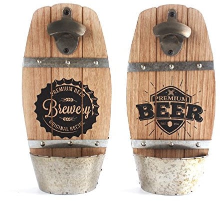 Décapsuleur mural en bois avec récupérateur de bouchon, en forme de fût à bière, accessoire pour la maison ou le bar, design aléatoire