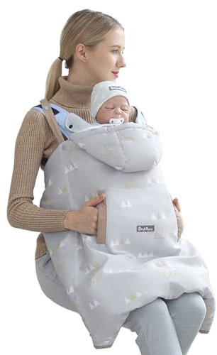 Babytrage Bezug - Bezug für Tragesitz Mit Kapuze Winddicht Wasserdichte Winter Tasche Vorne, Grau