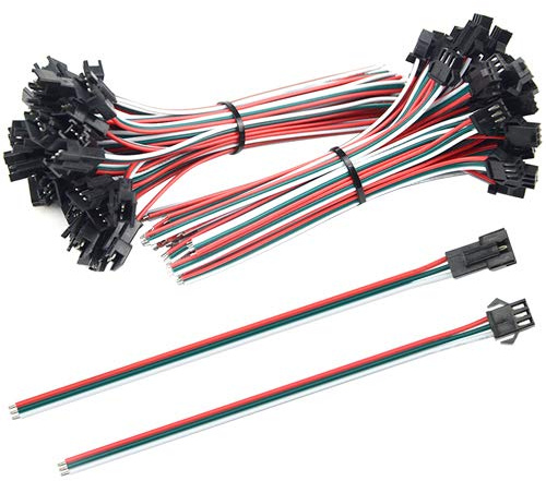 BGTXINGI 100PCS(50Pairs) 3Pin Female Male Connector Plug with Red Green White Terminal Connector Wire Cable for WS2812B WS2812 WS2811 LED Light Strip Toy Battery 5.9’’ Compatible with JST SM