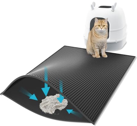 Kaxionage Katzenklo Matte, 76 x 61CM Katzenmatte, Waben Doppelschicht Design,Wasserdichtes Urinbeständiges Material, Easy Clean Streukontrolle (Schwarz, Size :76 x 61CM)