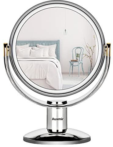Auxmir Kosmetikspiegel Makeup Spiegel mit 1X/ 10X Vergrößerung, Doppelseitig & 360° Schwenkbar Tischspiegel für Schminken Rasieren Gesichtspflege im Wohnzimmer Schmuckkaufhaus, Silber