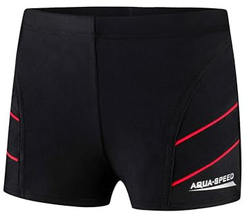 Aqua Speed Kinder Jungen Kurze Badehosen + gratis eBook | UV Schwimmhosen eng sportlich | Jungs Badebekleidung | 16. Schwarz Rot Gr. 116 | Andy