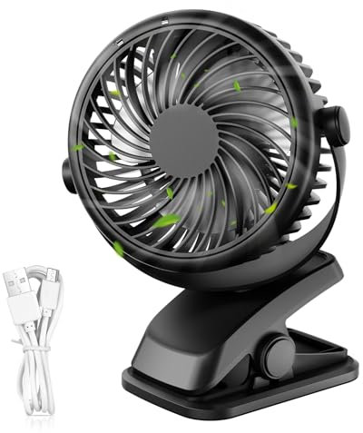 QHUI Mini Ventilador de escritorio, Ventilador de refrigeración personal USB de 3 velocidades con rotación de 360 °, cable USB y batería para el hogar, oficina, gimnasio, pesca, camping